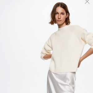 MANGO high collar cream ribbed sweater
